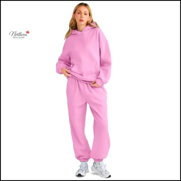 Oversized Hoodie Sweatsuit Set, Polyester Cotton, Drop Shoulder, Pockets - Picture 2 of 7